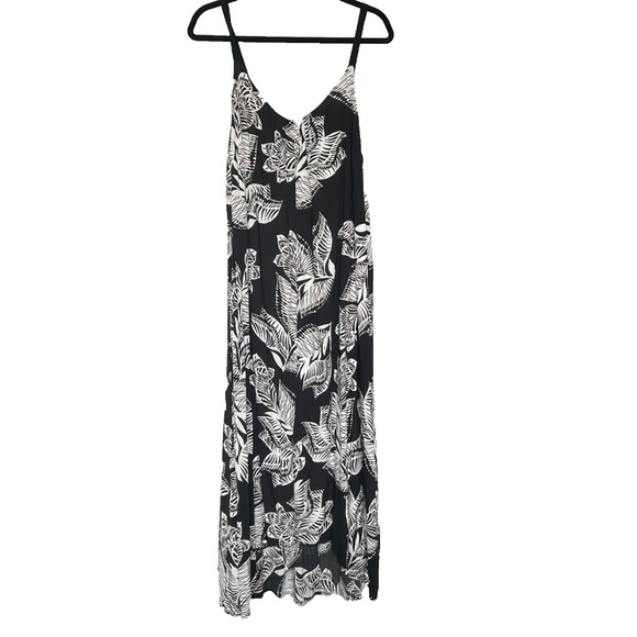 Sussan Dress Maxi Sleeveless Size 14 Black White Floral Full Sundress Thin Strap - Picture 1 of 5